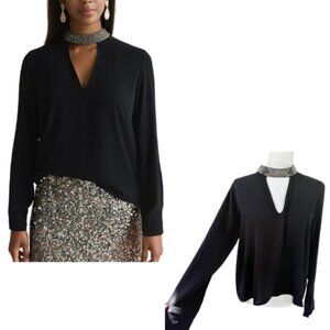 ASTR Silver Beaded Black Long Sleeve Blouse - Size M